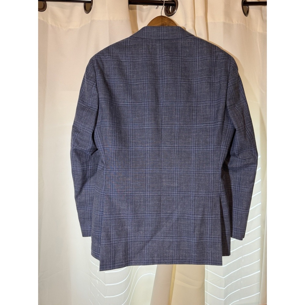 Pronto Uomo Platinum 40R Blue Plaid Sport Coat Wool Silk Linen 2 Button Blazer - Picture 2 of 14